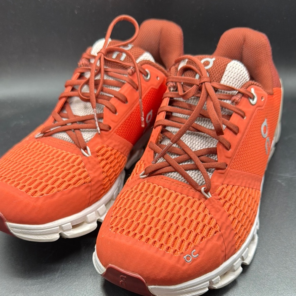 On Running Red and White Athletic Shoes with Breathable Mesh